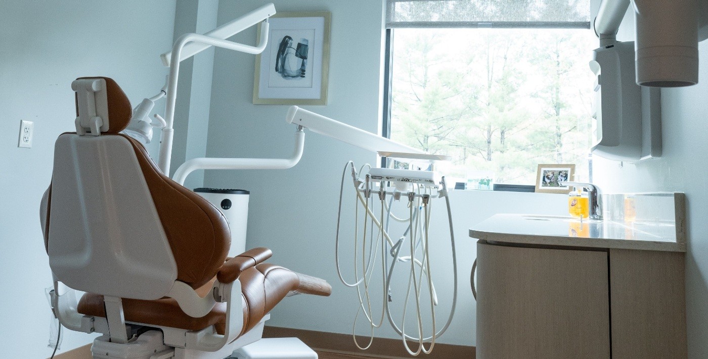 Dental chair with brown leather