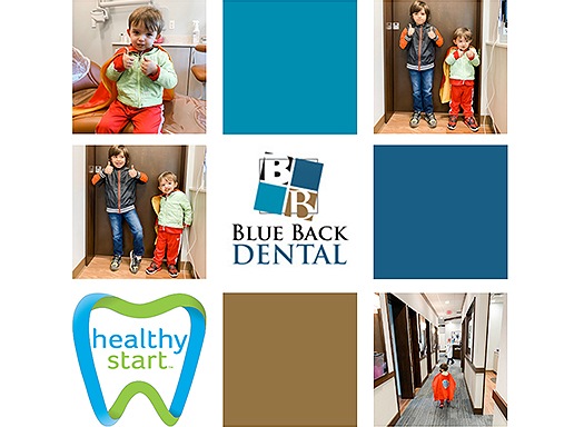 Collage featuring children receiving treatment at Blue Back Dental