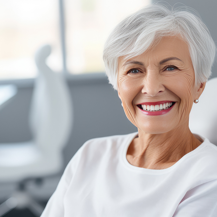 Smiling with dentures at Blue Back Dental in West Hartford and Avon