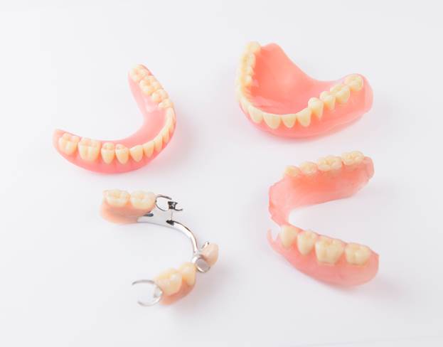 Various dentures on the table